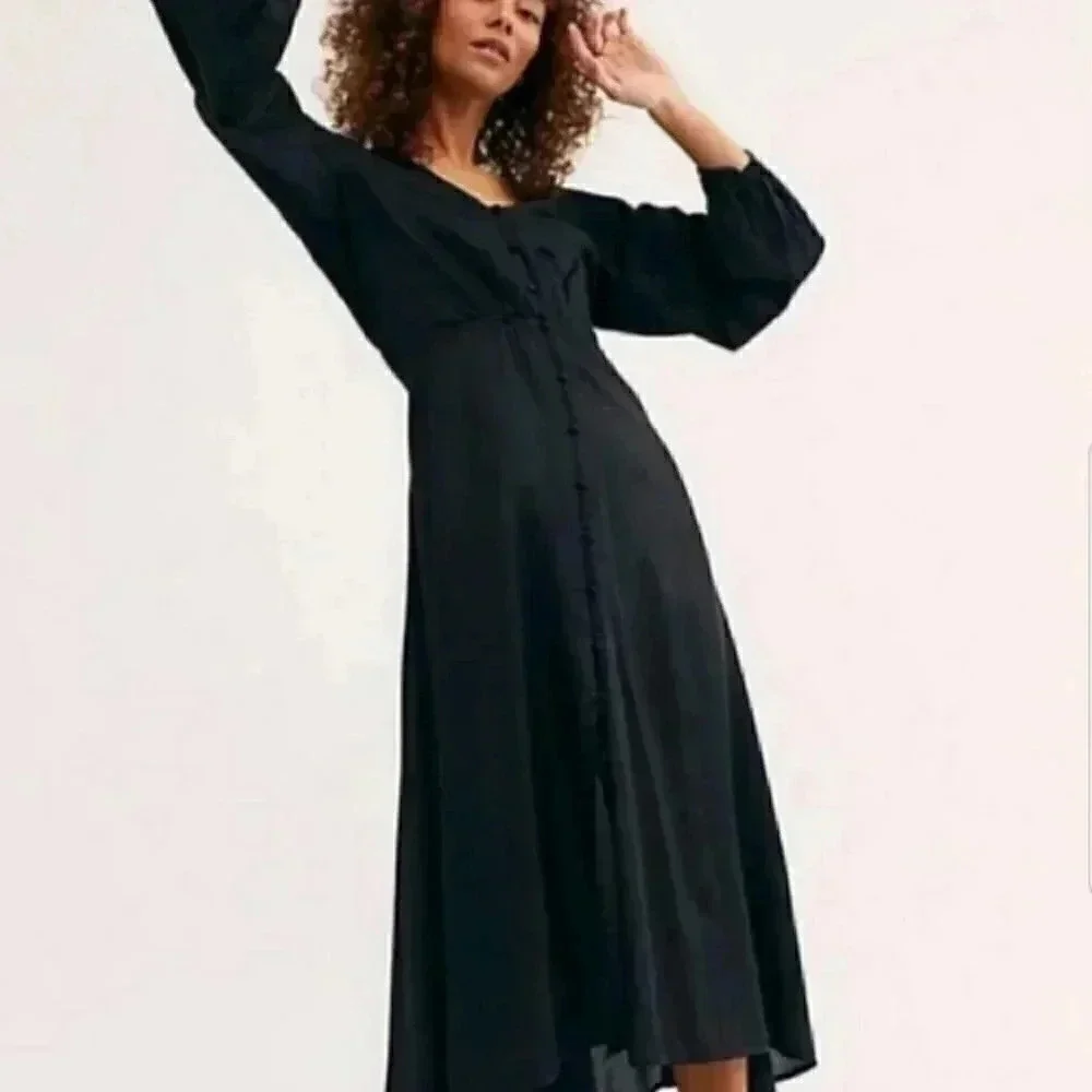 FREE PEOPLE BUTTON DOWN SILKY MIDI DRESS